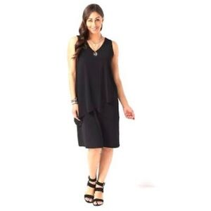 Susan Graver Black Layered Flowy Comfortable Sleeveless Shift DressTiered Sz M